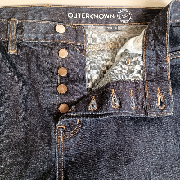 Outerknown Men 38x29 The Dunes Straight Leg Selvedge Button Fly Dark Wash Jeans